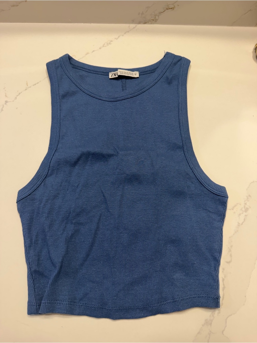 Zara Dusty Blue Ribbed Crew Neck Tank